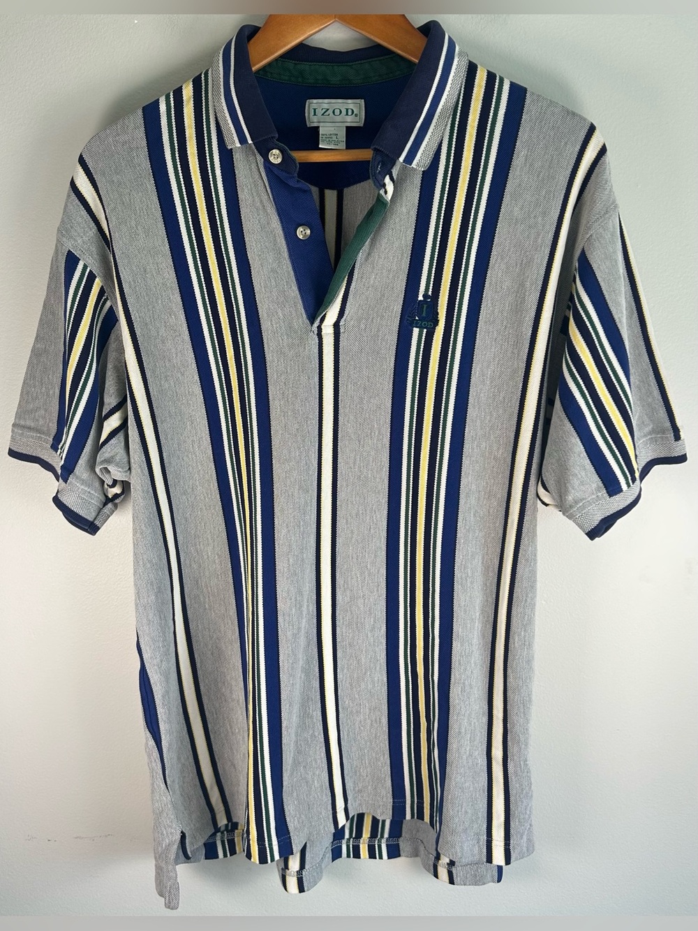 Izod Men’s Polo Shirt Size L Vertical Multicolor Stripes Thick Cotton Vintage